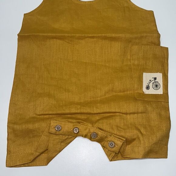 Pastel CRISSBACK SHORTALL WITH POCKET COLOR Butterscotch 100% Linen romper New - Picture 4 of 5